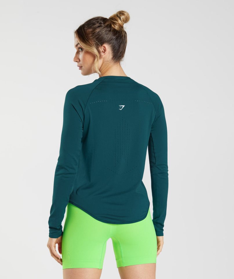 Women's Gymshark Sweat Seamless Long Sleeve Top T-Shirts Turquoise | NZ 5BQAWE